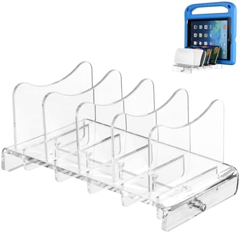 Sleek Acrylic Multi-Device Charging Stand – Black Organizer for Power Banks, Phones & Tablets – 4 Slot Desktop Holder with Enhanced Airflow for Rapid Charging & Tangle-Free Storage – Ideal for Home & Office Use