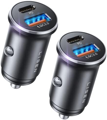 LISEN 2-Pack Ultra Compact 48 W USB C Car Charger Adapter – All Metal Fast Charge Cigarette Lighter USB Charger for i Phone 15, 14 Pro Max, Galaxy S23/22, i Pad Pro – Smallest Flush Design for Seamless Integration and Enhanced Speed
