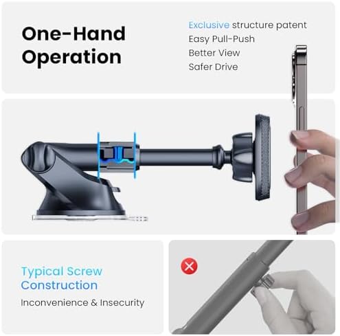 APPS2 Premium Mag Safe Car Mount for i Phone 16/15/14/13/12 – Advanced Dashboard Holder with Strong Suction & Wireless Charging Compatibility – Perfect for Safe Navigation and Hands-Free Calls