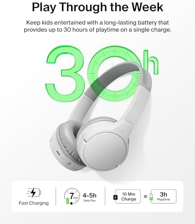Belkin Sound Form Mini Kids Wireless Bluetooth Headphones – Safe 85 d B Volume Control, 30-Hour Playtime, Built-In Microphone – Lightweight On-Ear Style for i Phone, i Pad, Fire Tablet & More – Ideal for Learning, Entertainment & Safe Listening