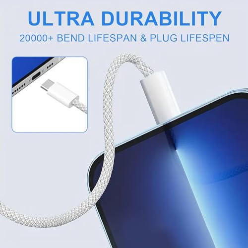 Power Up Your Devices: 20 W Fast Charging Duo Kit for i Phone 16 & 15 – Includes Two 6 FT Woven Type-C Cables for Enhanced Durability and Versatility – Perfect for i Pad Pro & Air Pods – Experience Rapid Charging with Unmatched Portability and Reliability