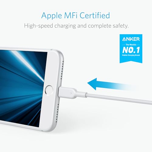 Powerline II Lightning Cable by Anker – MFi Certified 3 FT USB Charging & Sync Cord for i Phone 11, SE, Xs, XR, and More – Durable, High-Speed Data Transfer, Tangle-Free Design for Everyday Convenience and Travel