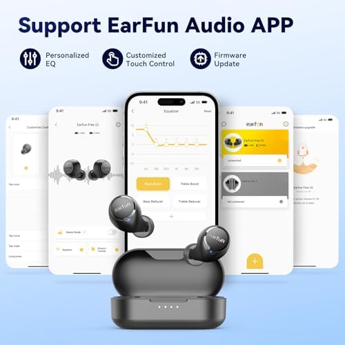 Experience Unmatched Sound Quality with Ear Fun Free 1 S Wireless Earbuds – Deep Bass Bluetooth Headphones Featuring 4 Mics for Crystal-Clear Calls, Customizable EQ App for Tailored Audio, IPX7 Waterproof Design for Ultimate Durability, 30 Hours Playtime with Wireless Charging Capability, Compatible with All Devices