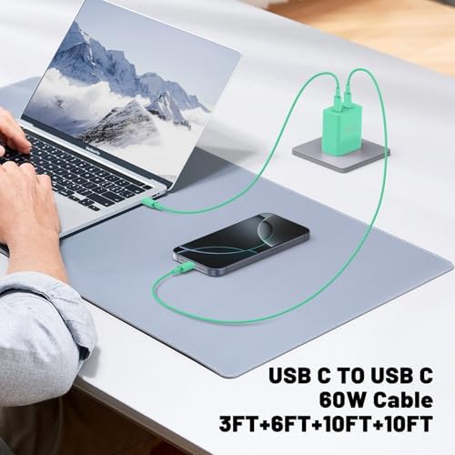 Ultimate Fast Charging Solution for i Phone 16/15 Pro Max – 45 W Dual Port USB-C Charger Block (2-Pack) with Extra Long 60 W Cables – PD Quick Adapter 3.0 for Enhanced Device Compatibility and Speed – Perfect for Home or On-the-Go Charging