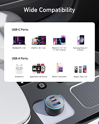 Anker 67 W USB-C Car Charger for i Phone 16/15 & Galaxy S23 – Compact 3-Port Fast Charger with PIQ 3.0 Technology, Includes USB-C to C Cable for Ultimate Multi-Device Charging on the Go – Reliable Power for Mac Book & i Pad Air