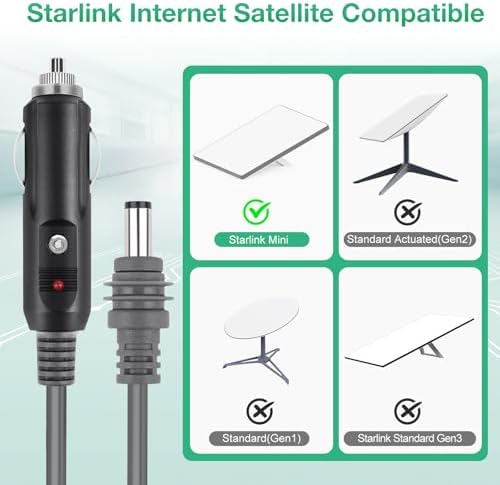 Starlink Mini Vehicle Power Adapter – 60 W High-Efficiency Charger for RVs, Trucks, and Off-Grid Adventures – 12 V-24 V Compatibility with 3 M Extended Cable for Optimal Charging Flexibility – Essential for Seamless Internet Connectivity on the Road