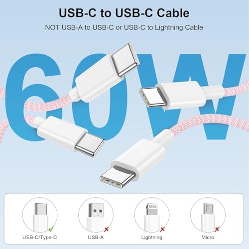 Elevate Your Charging Experience: 20 W USB-C Fast Charging Kit for i Phone 15 & 16 – 2 Pack Wall Adapter with 6 FT Cables – Stylish Pink Design for i Phone 16 Pro Max, 15 Pro Max & i Pad Pro – Enhanced Compatibility & Rapid Power Delivery