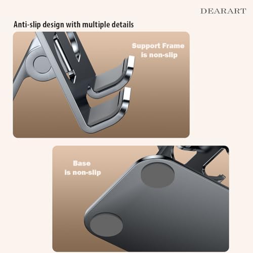 DEARART Cell Phone Stand, 360° Adjustable Phone Stand for Desk, Foldable Phone Holder Fully Carried Easily, Grey (Square Base) – Enhanced Compatibility and Speed