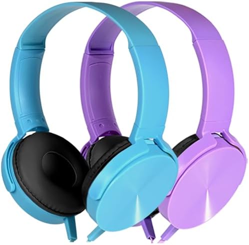 Exceptional Wireless Comfort for Learning – 2 Pack Kids Headphones with Soft Swivel Ear Pads for Engaging Online Education, Stylish Light Blue & Purple On-Ear Designs Ideal for School Use and Virtual Classrooms, Durable Wired Connectivity for Laptops and Meetings