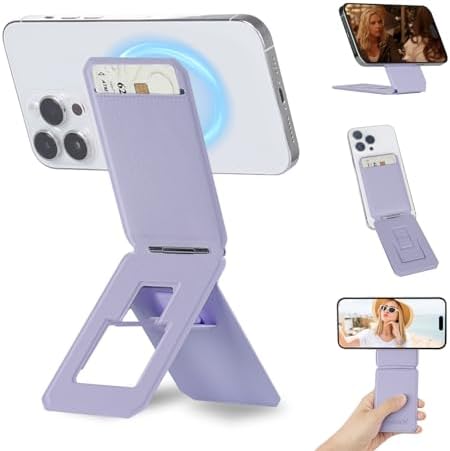 iontech Phone Stand Tripod Wallet Compatible with MagSafe iPhone 16/15/14/13/12 Series, 3 in 1 Strong Magnetic Phone Holder, Vegan Leather Wallet, Lightweight & Adjustable Cell Phone Stand (Grey) – Enhanced Compatibility and Speed