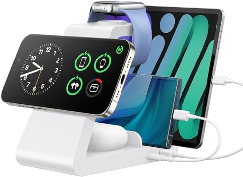 5-in-1 Wireless Charging Station for Apple Devices – Sleek Mag-Safe Dock for i Phone 16, 15, 14, 13, 12 Pro Max, Apple Watch, and Air Pods – Fast 15 W Charging, Magnetic Alignment, Compact White Design – Ultimate Multi-Device Charger with Overcharge Protection and Temperature Control