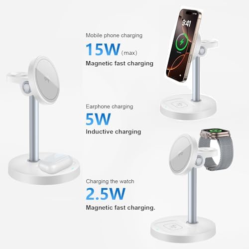 2025 Premium 3-in-1 Wireless Charging Station for i Phone 16/15/14/13/12, Apple Watch 9/Ultra 2, and Air Pods | 20 W Fast Charger with Mag-Safe Alignment, Sleek Black Bedside Dock for Enhanced Device Organization and Efficiency