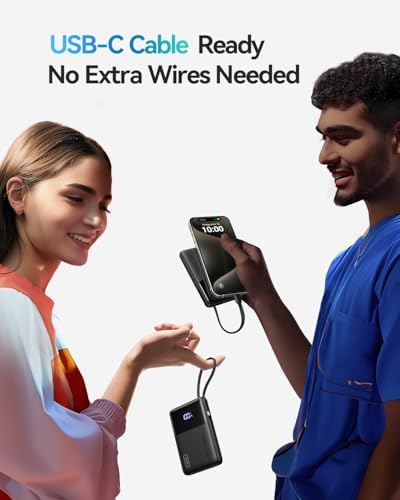 Experience Ultimate Portability with the INIU 45 W Slim 10,000 m Ah Power Bank – Built-in USB-C Cable for Fast Charging on the Go, Compatible with i Phone 16/15, Samsung S24/S23, Google Devices and More, Your Perfect Travel Companion for Uninterrupted Connectivity and Convenience