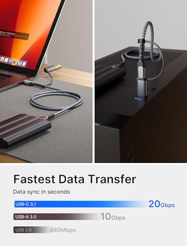 JSAUX Hard Drive Cable 3.3FT, 20Gbps Micro B to USB C/A Cord External Hard Drive Cable Nylon Braided Compatible with Seagate WD Toshiba Westgate, MacBook Air M2 Pro, Camera, iPhone 15 Pro Max – Enhanced Compatibility and Speed