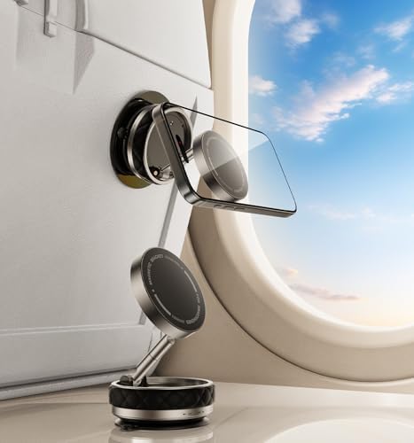 Magnetic Vacuum Foldable Phone Holder – 360° Adjustable Travel Companion with Strong Suction & Nano Adhesive for Airplane & Train Use – Durable Alloy Base for Smooth Surfaces – Ultimate Portable Mobile Mount in Sleek Black Finish