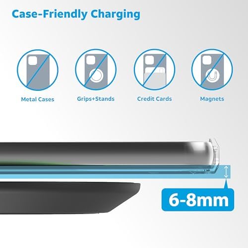 AT&T 15 W Magnetic Qi Wireless Charging Pad with Built-in Ring Stand – Fast USB-C Power Delivery for i Phone, Samsung Galaxy & Google Pixel – Sleek, Case-Friendly Design for Effortless Charging and Hands-Free Use