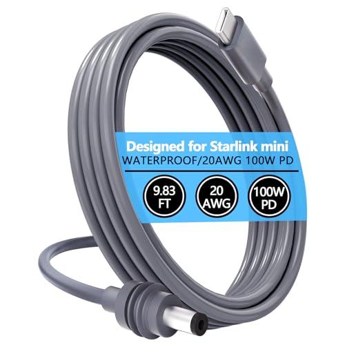 33 FT Starlink Mini USB-C Cable – Ultra-Durable 100 W PD Charging Solution, Waterproof and High-Speed Data Transfer for Power Banks & Chargers (10 M, Sleek Gray) – Ultimate Compatibility and Long-Distance Performance