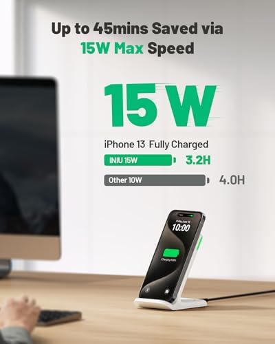 Ultimate INIU 15 W Wireless Charger – Qi-Certified Fast Charging Station with Sleep-Friendly Adaptive Light for i Phone 16/15/14/13 Pro, Samsung Galaxy S25/S24/S23, and More – Compact & Safe Power Hub for Home and Office Use