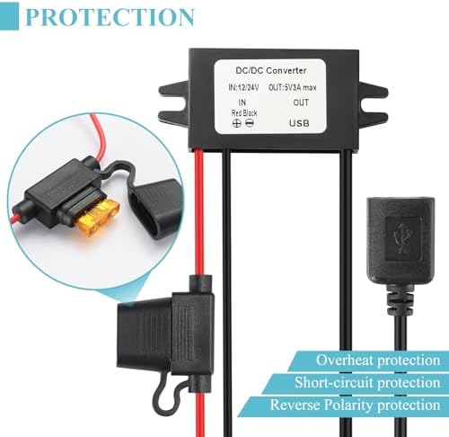 High-Efficiency Waterproof Dual USB DC/DC Adapter – 12/24 V to 5 V Converter with 3 A Output, Integrated Safety Fuse, and Compact Design for Reliable Vehicle Power Solutions and Outdoor Charging Needs