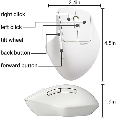 Elevate Your Productivity with the ELECOM Wireless Ergonomic Mouse – Silent Click, 2000 DPI Precision, 20-Month Battery Life, and Stylish White Design for PCs, Macs, and Laptops – Perfect for Home or Office Use