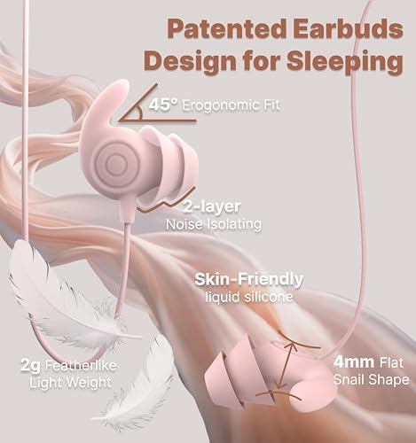 Ultra-Lightweight Hmusic Sleep Earbuds – 3.5 mm Wired Headphones with 30 d B Noise Isolation for Uninterrupted Relaxation – Snail Flat Design Perfect for Sleep, Travel, and Meditation – Crafted from Soft Silicone for Ultimate Comfort and Durability – Ideal for Audiobooks and Stress Relief
