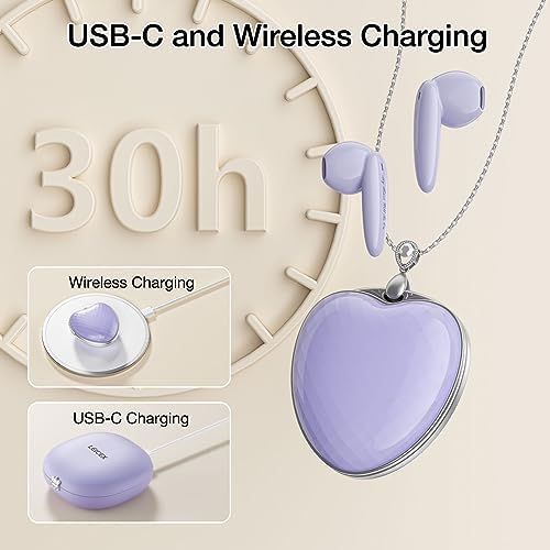 Stylish Bluetooth Earphones for Women – Pendant Necklace Design Wireless Headphones with Advanced Noise Cancellation, 30-Hour Playback, and IPX5 Waterproof Feature for i Phone & Android – Perfect Blend of Elegance and Functionality