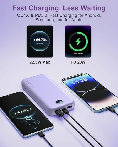 Ultra-Fast Portable Phone Charger with 12000 m Ah Capacity – All-in-One Power Bank with Integrated Cables, Wall Plug, and LED Display for i Phone, i Pad, Samsung – Essential Travel Companion for Uninterrupted Connectivity