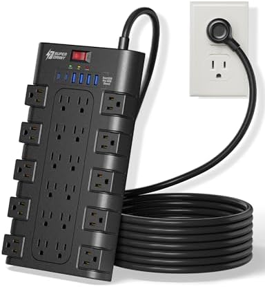 Power Strip Surge Protector by SUPERDANNY – 22 Outlets, 45 W Type-C Fast Charging with 4 USB-A & 2 USB-C Ports, 2100 Joules Protection, 15 A/1875 W Capacity, 6.5 Ft Flat Plug Extension Cord – Ideal for Home Streaming & Gaming Setup