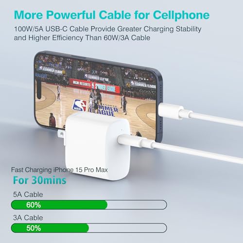 10 ft 100 W USB C to USB C Charging Cable – Ultimate Fast Charging Solution for Mac Book Pro, i Phone 15, i Pad Pro, and Samsung Galaxy – Enhanced Durability, PPS Compatibility, and 10-Foot Flexibility for Optimal Device Performance