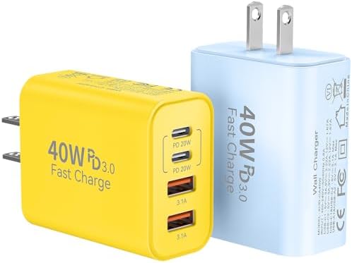 Ultimate 40 W Multiport USB-C Fast Charger – High-Efficiency 4-Port Power Adapter with Quick Charge 3.0 & Power Delivery for Super-Fast Device Charging – Sleek, Portable Design Perfect for Travel – Convenient 2-Pack for Enhanced Versatility and Easy Charging on the Go
