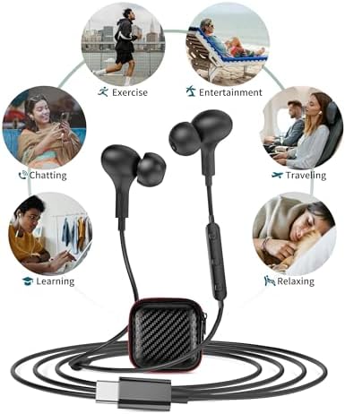 Magnetic USB C Earbuds for Samsung Galaxy S24 Ultra, S23 FE, S22, S21, A54, A53 & i Phone 16, 15 Pro Max – Noise Isolating Wired Headphones with Microphone and Volume Control for Enhanced Audio Experience – Perfect for Music Lovers and Professionals