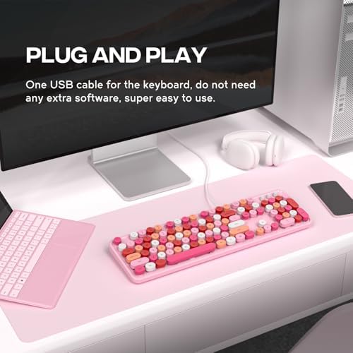 Illuminate Your Workspace with the Large Print Backlit Keyboard – Ergonomic USB Wired Multimedia Keyboard with Rainbow LED Lighting for Enhanced Comfort and Visibility on Windows PCs & Laptops