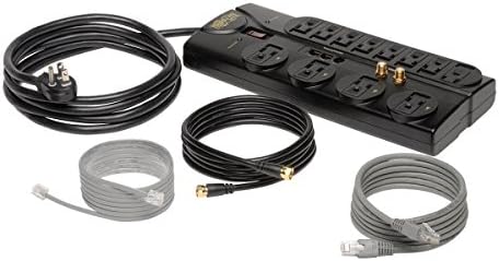 Tripp Lite 12-Outlet Surge Protector Power Strip with 8 ft Cord and Right-Angle Plug – Advanced Protection for Modems, Telephones, Coaxial & Ethernet Devices – $250,000 Equipment Insurance Included – Optimize Your Workspace with Reliable Surge Defense and Enhanced Connectivity Solutions