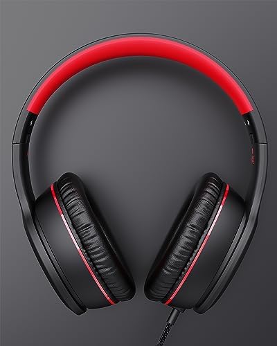 K16 Kids’ Foldable Wired Headphones with Microphone – Lightweight On-Ear Stereo Bass Design in Vibrant Pink and Red for School, Gaming, and Tablet Use – Compatible with Kindle, Chromebook & More – Durable Comfort for All-Day Listening