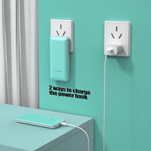 Compact 10000 m Ah Portable Charger with Built-In Cables and AC Wall Plug – Essential USB-C Power Bank for i Phones, Samsung Devices, and Tablets in Vibrant Green – Ultimate Travel Companion for Fast Charging and Universal Compatibility
