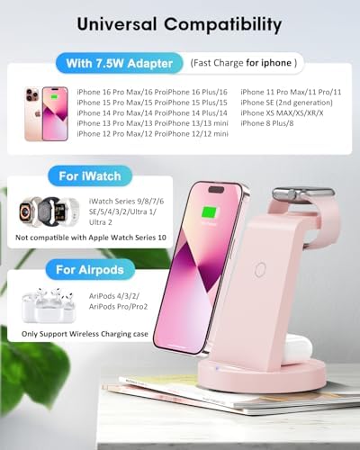 All-in-One 3-in-1 Wireless Charging Station for Apple Devices – Fast Charger Dock for i Phone 11-16 Pro Max, Apple Watch & Air Pods – Sleek, Compact Design with Enhanced Compatibility and Speed for Effortless Power Management