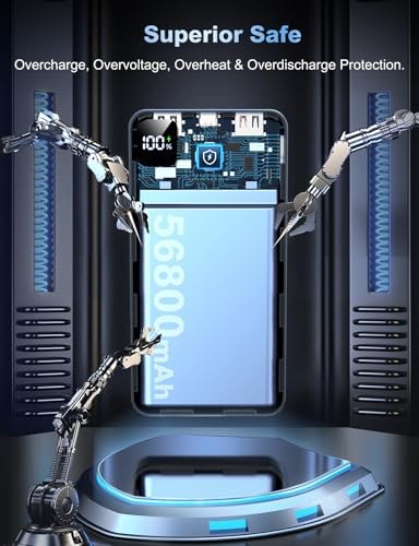 Massive 56,800 m Ah Portable Power Bank with 22.5 W Fast Charging – Triple Device Charging Capability, USB-C Compatibility & LED Battery Level Indicator – Essential Travel Companion for i Phone 16/15/14/13, Samsung Galaxy, and i Pad Users – Experience Uninterrupted Mobile Power Anytime, Anywhere