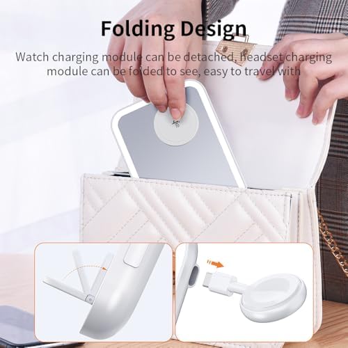 Revolutionary 5-in-1 Magnetic Charging Hub for i Phone 12/13/14/15 Series, Apple Watch 2-9, and Air Pods Pro – Multifunctional Stand with Integrated Cosmetic Mirror and Soft Night Light – Perfect Gift for Tech-Savvy Women Seeking Style and Efficiency