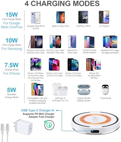 Samsung S23 Ultra 15 W Fast Wireless Charging Pad – Versatile Mag Safe Stand for Galaxy S23/S22/S21/S24/A35, i Phone 15/14/13 Pro Max, Google Pixel 8 a/8 Pro/7/6/5/4 – Sleek Design with Enhanced Safety Features for Efficient Power Management