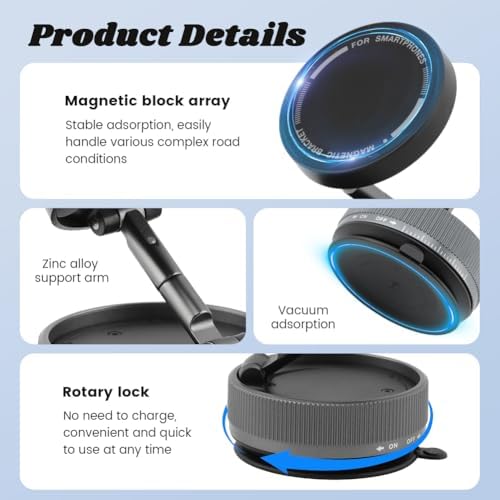 Xiaokeis Premium 360° Rotating Magnetic Car Phone Mount – Versatile Foldable Vacuum Suction Holder for Safe, Hands-Free Navigation – Universal Smartphone Compatibility with Enhanced Grip for Secure Travel and Instant Attachment