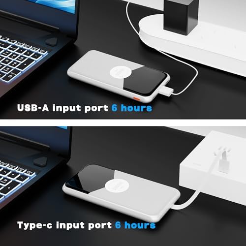 Ultra-Slim 10000 m Ah Power Bank with Integrated Cables – Rapid Charge Portable Charger for i Phone 15/16, Samsung & Android – 4 Device Outputs with Smart LED Display – Lightweight Travel Companion with Advanced Safety Features