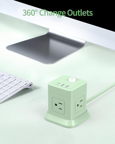 FDTEK Cube Power Strip with 4 Spacious Outlets & 3 USB Ports (1 USB-C) – Compact Green Power Solution for Home, Office, and Travel – Ultimate Surge Protection & Fast Charging Convenience