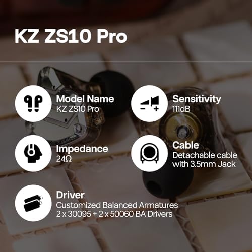 Linsoul KZ ZS10 Pro Hybrid IEM Earbuds – 4 BA + 1 DD High-Fidelity Wired In-Ear Monitors with Stainless Steel Faceplate and Detachable Cable, Ideal for Musicians and Gamers with Built-in Mic, Unmatched Sound Clarity and Versatile Compatibility