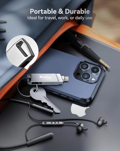 256 GB Lightning & USB-C Flash Drive for i Phone/i Pad – Ultra-Fast USB 3.0 Memory Stick for Effortless Photo & Video Backup – Plug & Play External Storage Solution (Sleek Silver Design) – Perfect for Seamless Data Management and Expansive Memory Needs