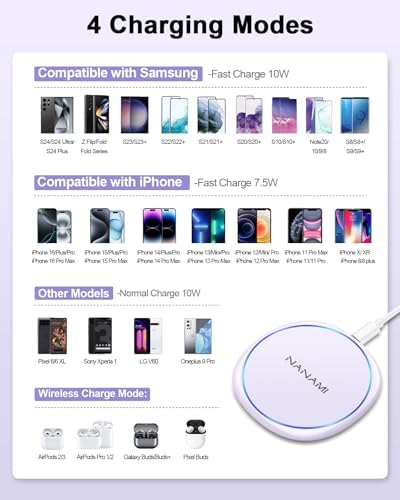 NANAMI Dual Pack Fast Wireless Charger – Qi Certified 10 W Charging Pad for i Phone 15/14/13/12/SE 2020/11 Pro & Samsung Galaxy S25/S24/S23/S22/S21/S20/Note 20 – Effortless Device Compatibility & Enhanced Speed for Air Pods Pro/3/2 – Sleek, Portable Design with Non-Slip Surface for Uninterrupted Charging