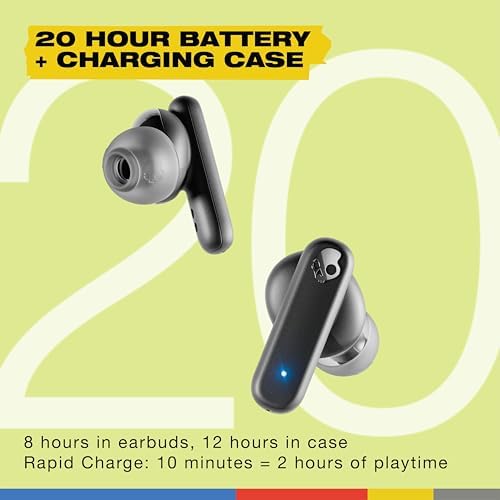 Skullcandy Smokin’ Buds Wireless Earbuds – Premium Bluetooth Headphones with Enhanced Noise Isolation, 20-Hour Playtime, IPX4 Sweat-Resistant Design – Ideal for Fitness Enthusiasts and Seamless Hands-Free Communication on i Phone & Android Devices