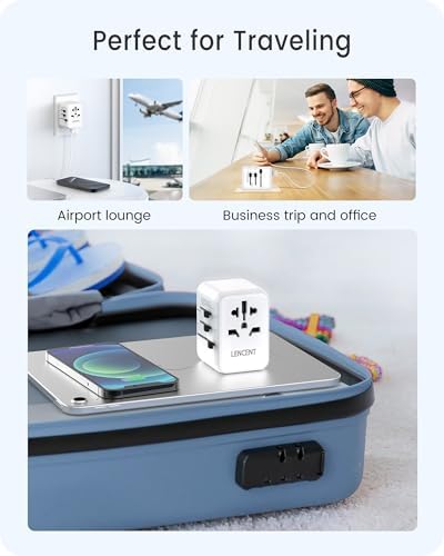 LENCENT 20 W Fast Charging Universal Travel Adapter – Compact International Power Converter with Dual USB and USB Type-C Ports – Ultimate Solution for Worldwide Device Charging in USA, UK, EU, and AUS (Black) – Reliable and Safe Charging for Global Explorers