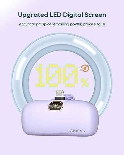 Compact 5000 m Ah Kuulaa Portable Charger for i Phone with Built-in Lightning Cable – Fast Charging Power Bank for i Phone 14/13/12/11/XR/XS/X/8/7/6 in Sleek White Design – Ultimate On-the-Go Charging Solution with Enhanced Compatibility
