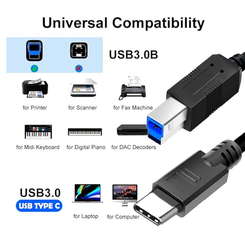 USB C to USB B 40FT Cable， 3.0 USB Type C Cable Compatible with Docking Station, External Hard Drivers, Scanner and More – Enhanced Compatibility and Speed