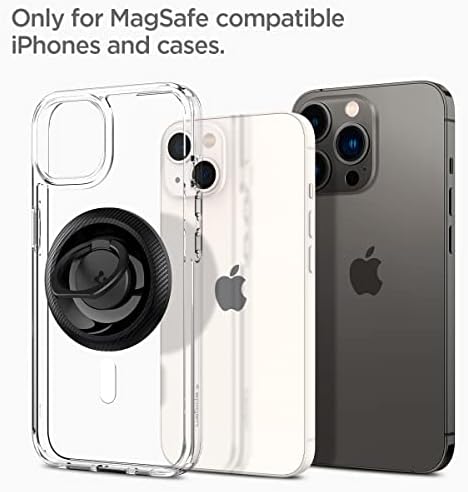 Spigen O-Mag Magnetic Phone Holder Grip for Mag Safe – Enhanced 360-Degree Rotation and Anti-Scratch Design for i Phone 16, 15, 14, 13, 12 Series & Galaxy S25/S24/S23 – Versatile Kickstand & Slip-Free Grip in Sleek Black (OM100) – Ultimate Compatibility with Magnetic Cases